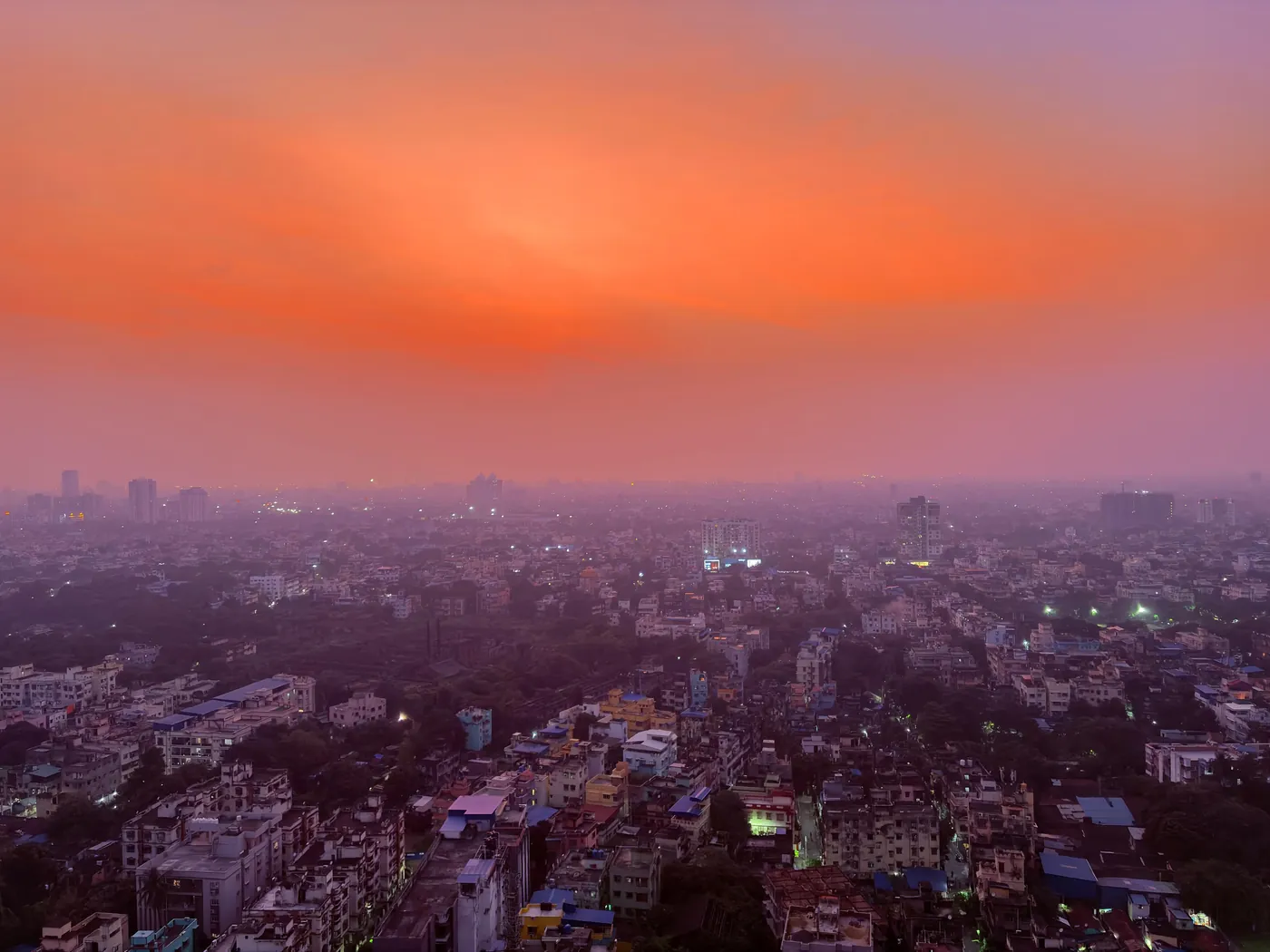 Pink sky over the city